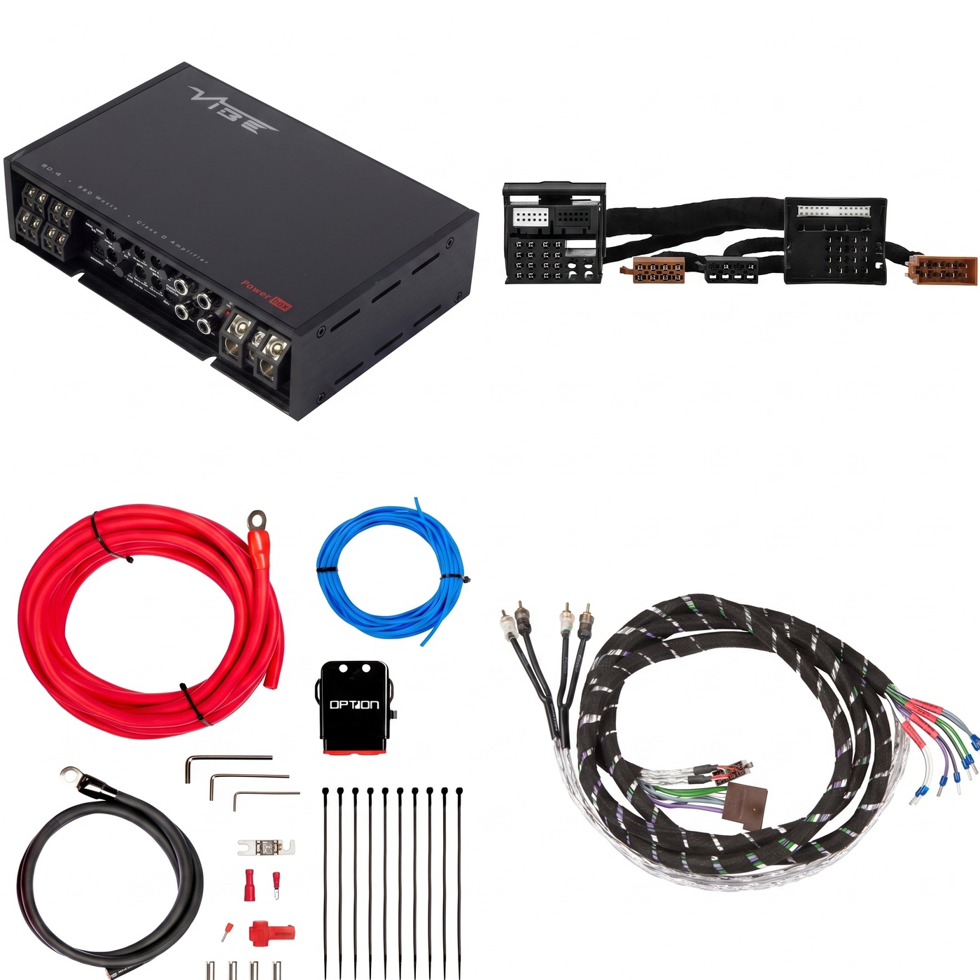 VIBE POWERBOX 80.4 Plug and Play Komplettset mit T-Kabelbaum, 10mm2 V10 Kupfer Stromkit und Zubehör